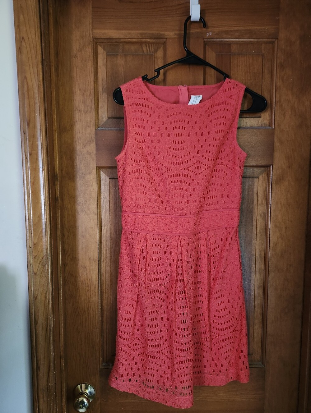 Coral Eyelet Fit-&-Flare Dress.  Runs Small